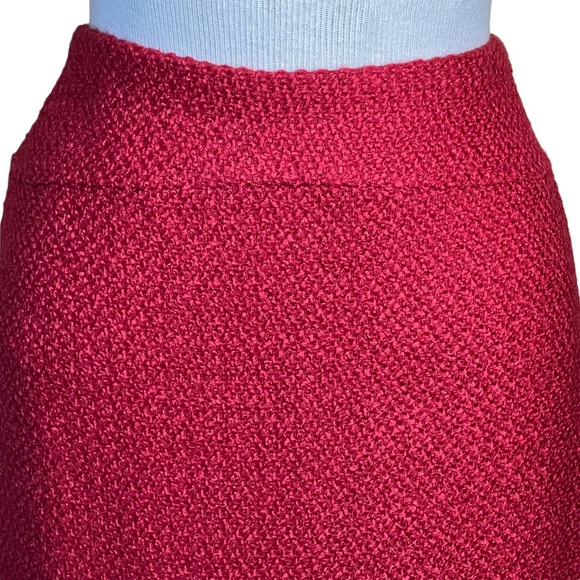 Anthropologie Moulinette Soeurs Red Boucle Tweed Wool. Blend Pencil Skirt Size 6 - Picture 2 of 10